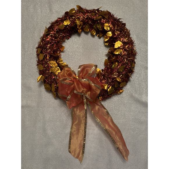 Fall Wreath Autumn Gold Brown Leaves Bow Cozy - Picture 1 of 4